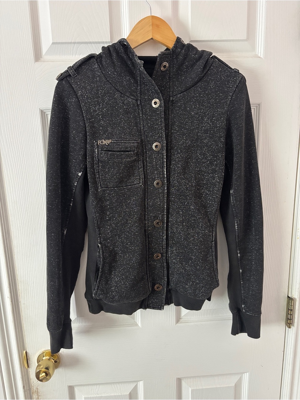 Fox Black Speckle Zip-Front Hooded Bomber